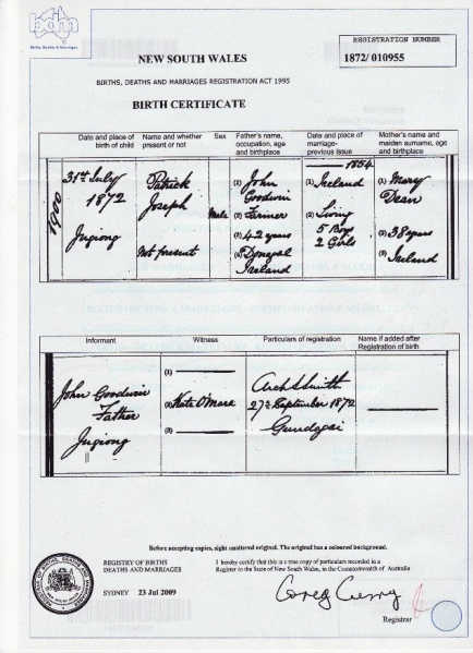 File:Patrick Joseph Goodwin Birth Certificate.jpeg